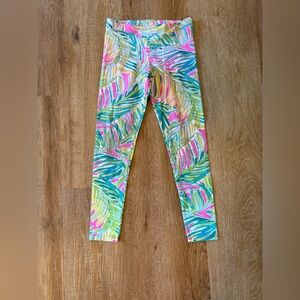 Lilly Pulitzer Girls Maia Leggings Size L (8-10) Pink Green Palm Leaf Floral